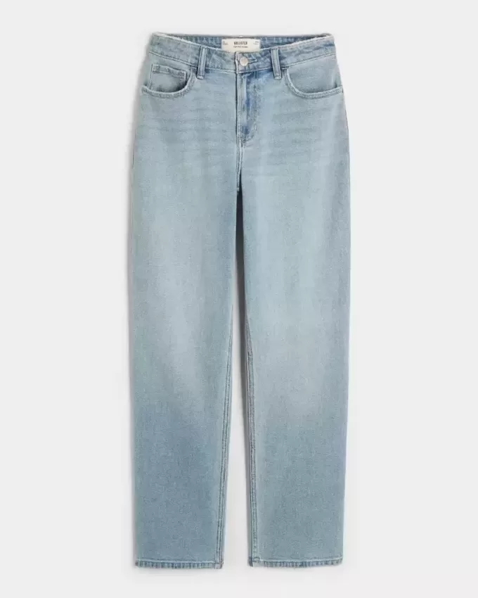 High-Rise Light Wash Straight Jeans