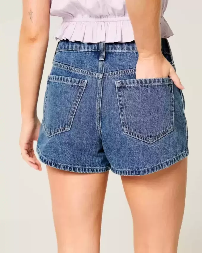 High-Rise Medium Wash Floral Embroidered A-Line Denim Shorts High-Rise Medium Wash Floral Embroidered A-Line Denim Shorts