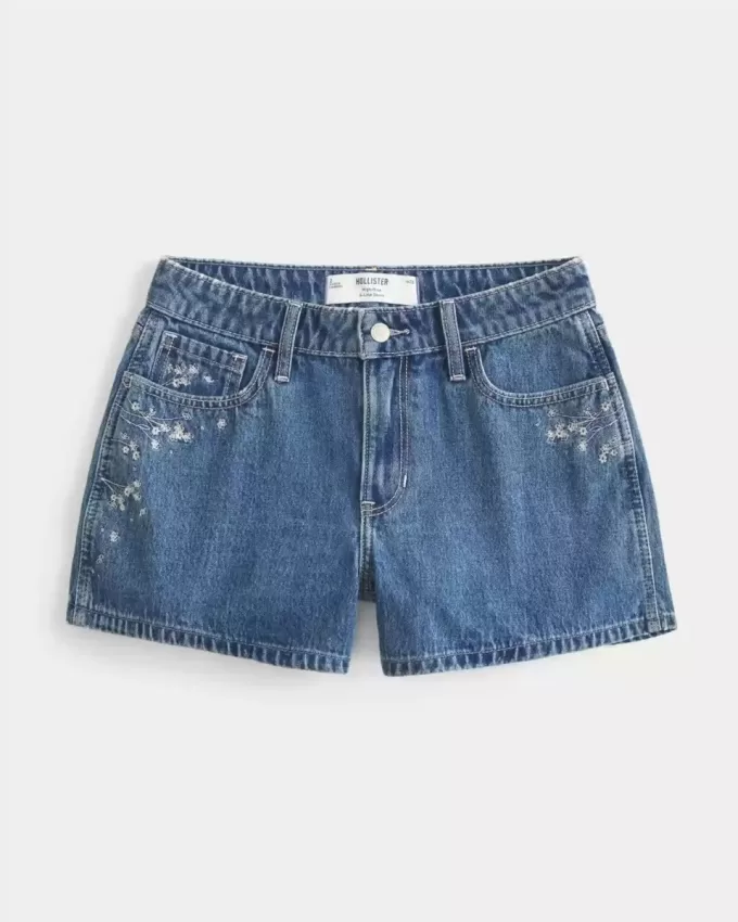High-Rise Medium Wash Floral Embroidered A-Line Denim Shorts High-Rise Medium Wash Floral Embroidered A-Line Denim Shorts