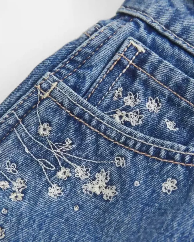 High-Rise Medium Wash Floral Embroidered A-Line Denim Shorts High-Rise Medium Wash Floral Embroidered A-Line Denim Shorts