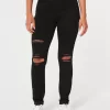 High-Rise Ripped Black Jean Leggings