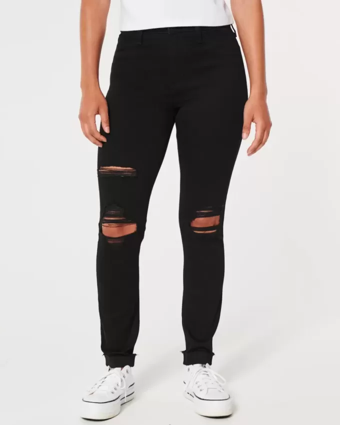 High-Rise Ripped Black Jean Leggings