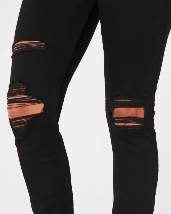 High-Rise Ripped Black Jean Leggings