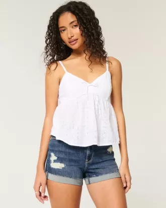 High-Rise Ripped Dark Wash Denim Shortie Shorts
