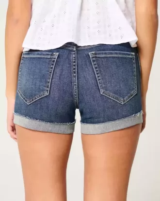 High-Rise Ripped Dark Wash Denim Shortie Shorts