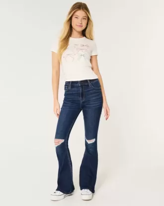 High-Rise Ripped Dark Wash Flare Jeans High-Rise Ripped Dark Wash Flare Jeans