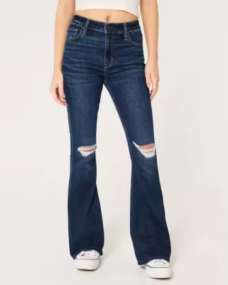 High-Rise Ripped Dark Wash Flare Jeans High-Rise Ripped Dark Wash Flare Jeans