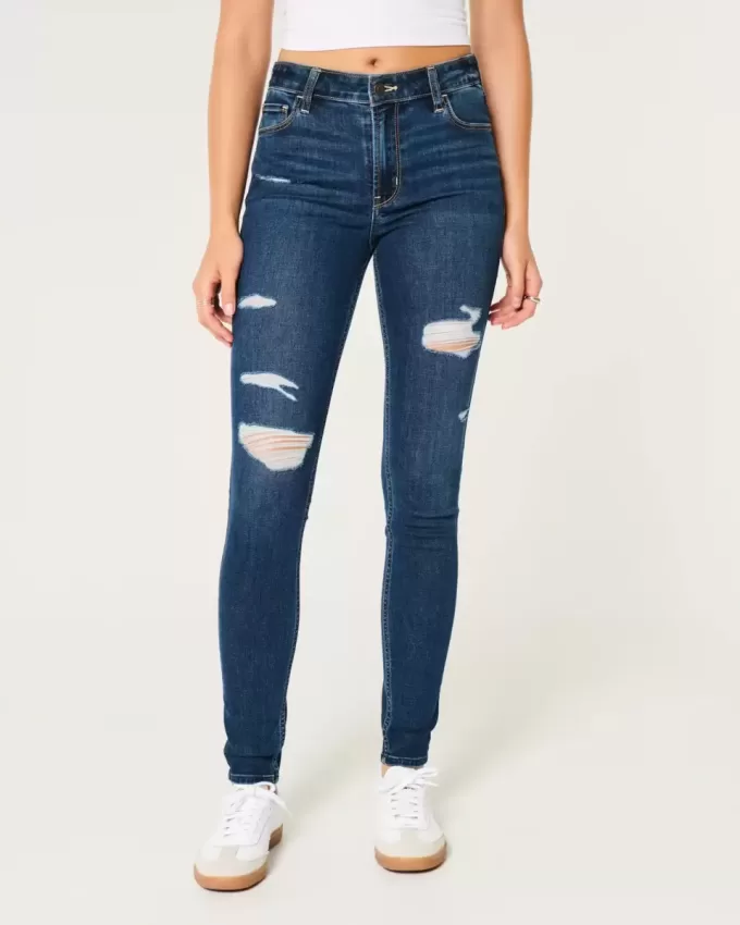 High-Rise Ripped Dark Wash Super Skinny Jeans High-Rise Ripped Dark Wash Super Skinny Jeans