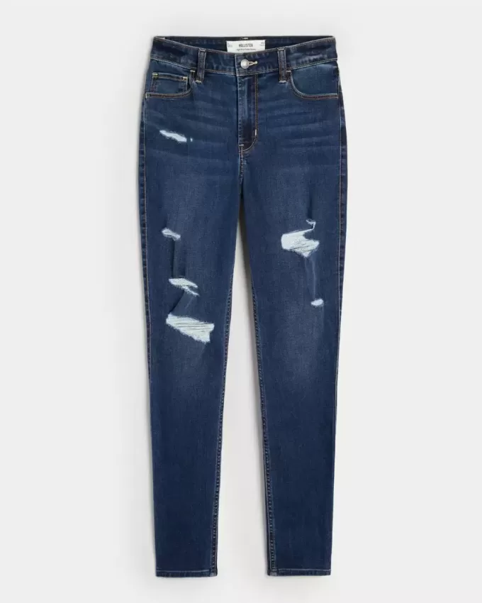 High-Rise Ripped Dark Wash Super Skinny Jeans High-Rise Ripped Dark Wash Super Skinny Jeans