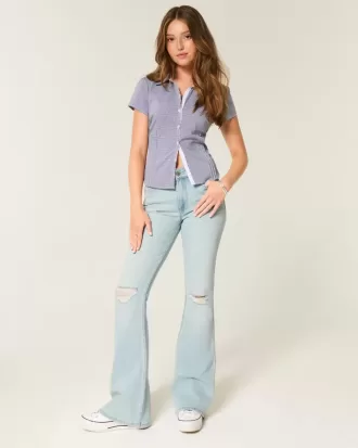 High-Rise Ripped Light Wash Flare Jeans