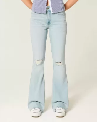 High-Rise Ripped Light Wash Flare Jeans