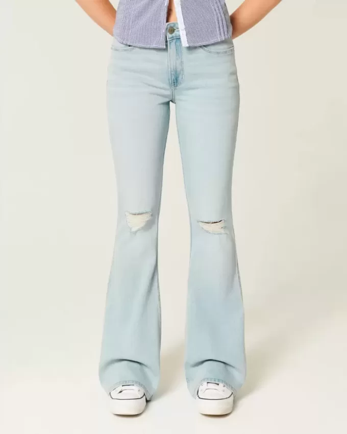 High-Rise Ripped Light Wash Flare Jeans High-Rise Ripped Light Wash Flare Jeans