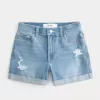 High-Rise Ripped Medium Light Wash Denim Shortie Shorts High-Rise Ripped Medium Light Wash Denim Shortie Shorts