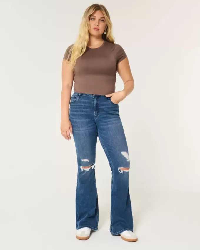High-Rise Ripped Medium Wash Flare Jeans High-Rise Ripped Medium Wash Flare Jeans