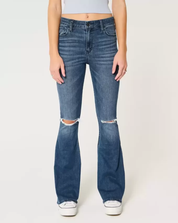 High-Rise Ripped Medium Wash Flare Jeans High-Rise Ripped Medium Wash Flare Jeans