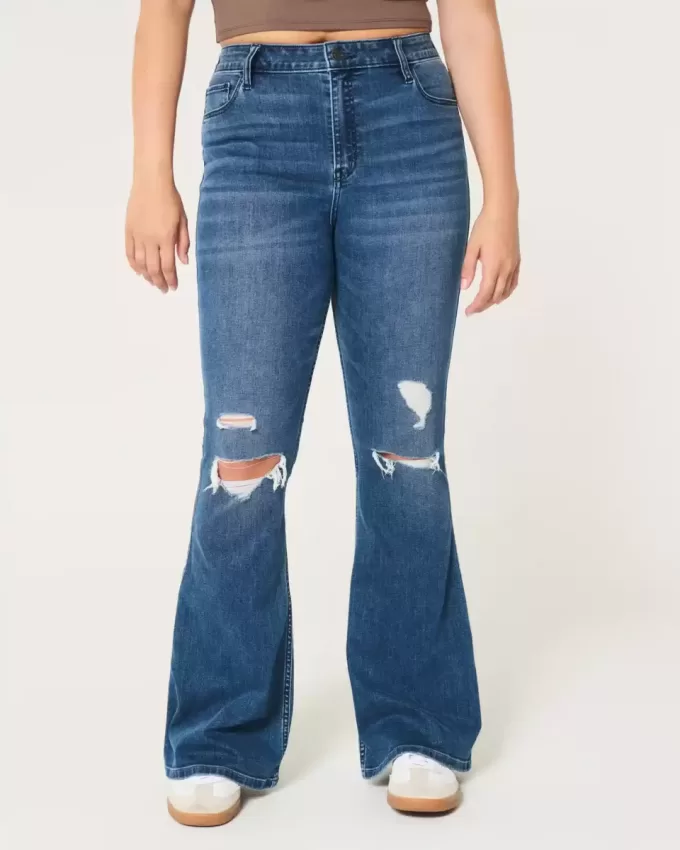 High-Rise Ripped Medium Wash Flare Jeans High-Rise Ripped Medium Wash Flare Jeans