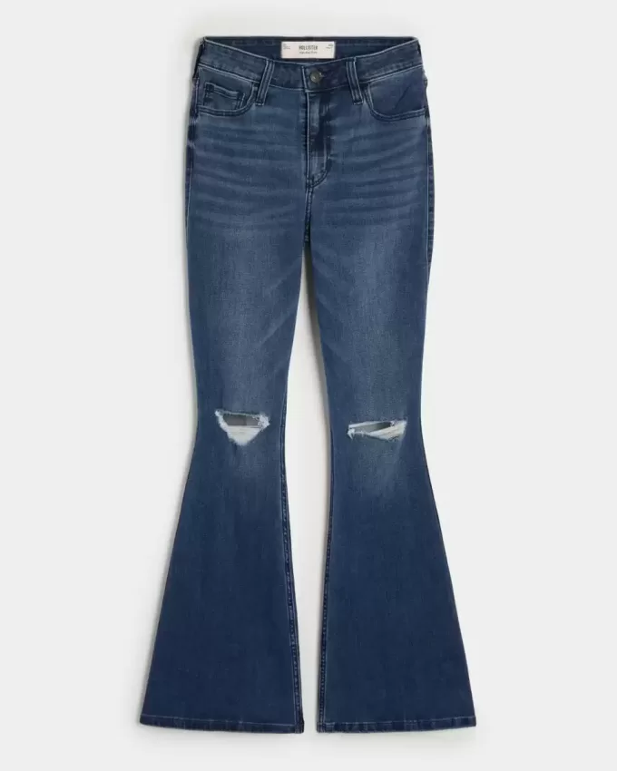 High-Rise Ripped Medium Wash Flare Jeans High-Rise Ripped Medium Wash Flare Jeans