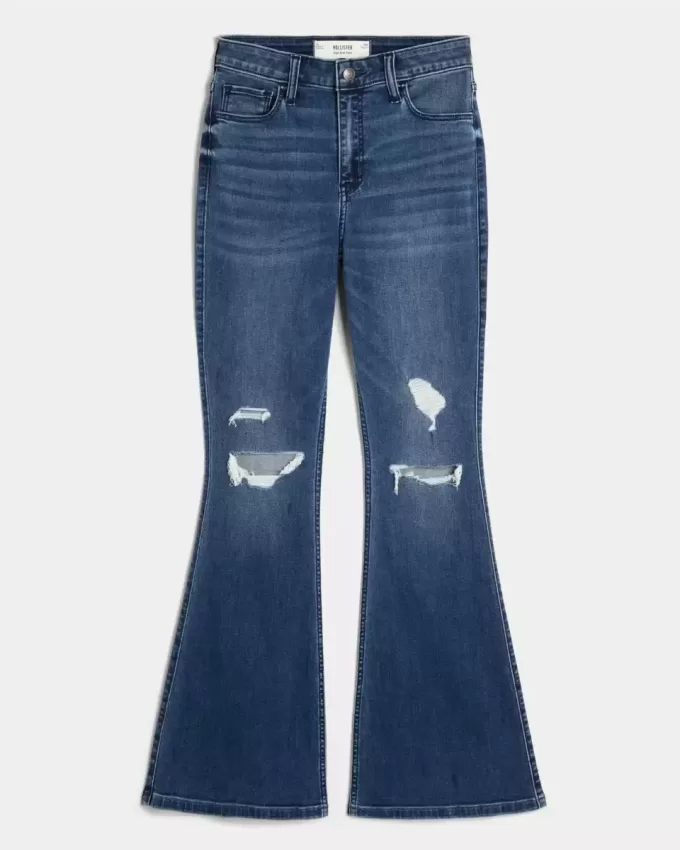 High-Rise Ripped Medium Wash Flare Jeans High-Rise Ripped Medium Wash Flare Jeans
