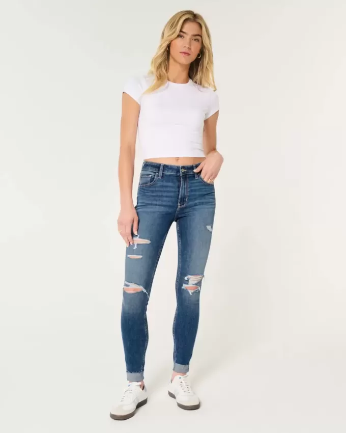 High-Rise Ripped Medium Wash Super Skinny Jeans