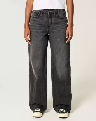 High-Rise Washed Black Baggy Jeans