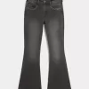 High-Rise Washed Black Embroidered Flare Jeans High-Rise Washed Black Embroidered Flare Jeans