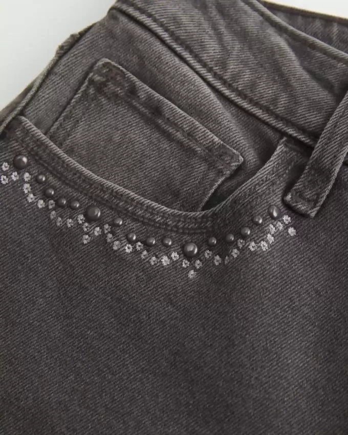 High-Rise Washed Black Embroidered Flare Jeans High-Rise Washed Black Embroidered Flare Jeans