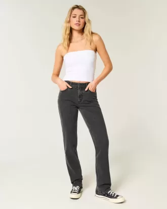 High-Rise Washed Black Straight Jeans