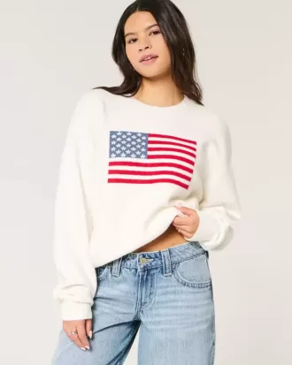 Hollister Comfy Cloud American Flag Graphic Crew Sweater Hollister Comfy Cloud American Flag Graphic Crew Sweater