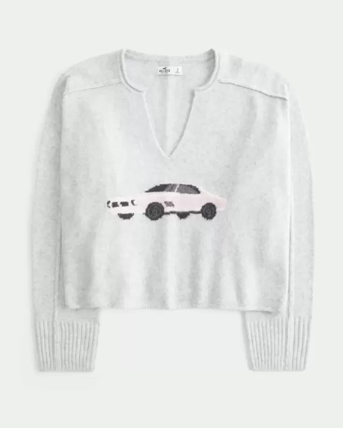 Hollister Comfy Cloud Graphic Notch-Neck Sweater Hollister Comfy Cloud Graphic Notch-Neck Sweater