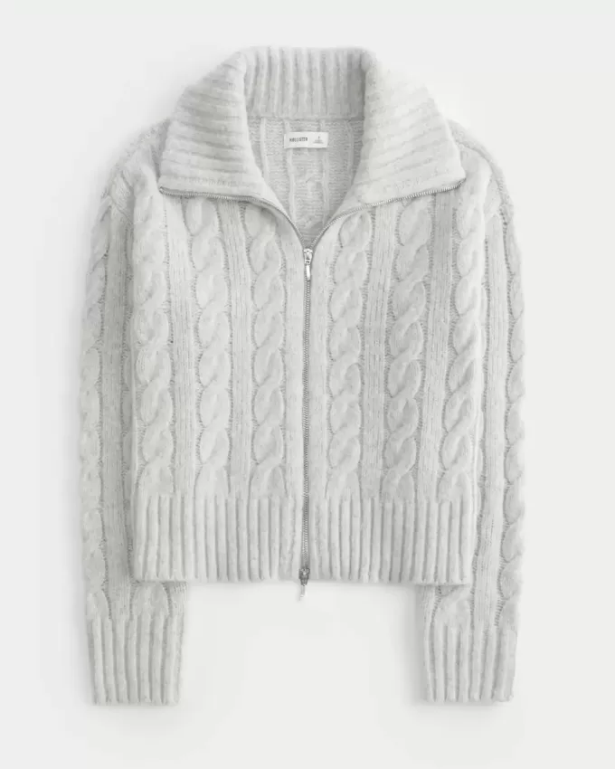 Hollister Comfy Cloud Zip-Up Cable-Knit Sweater