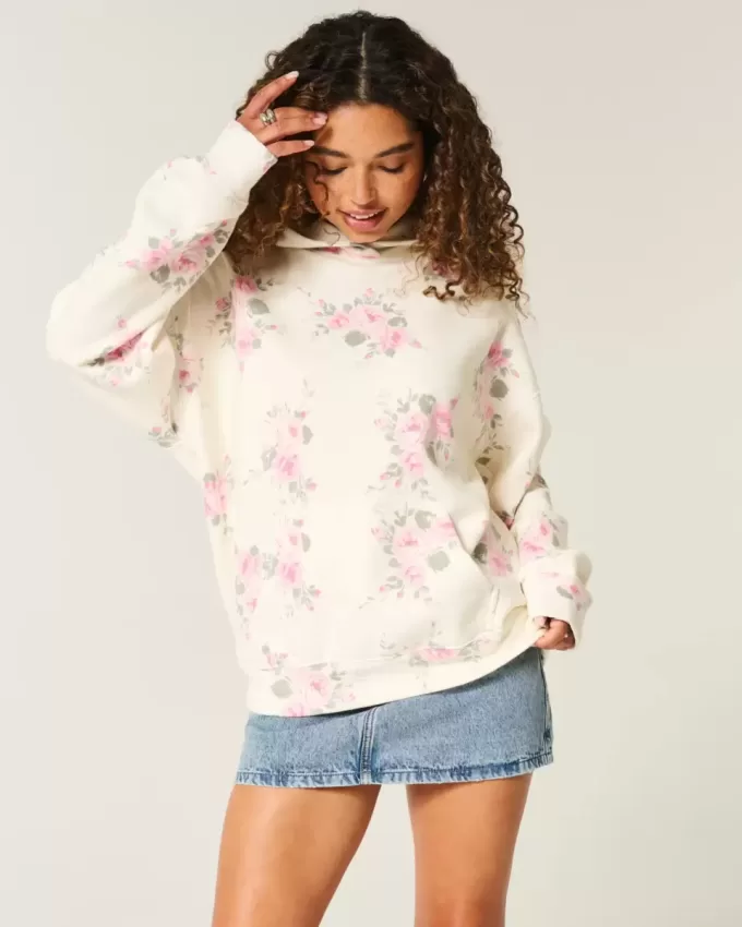 Hollister Feel Good Oversized Floral Pattern Hoodie Hollister Feel Good Oversized Floral Pattern Hoodie