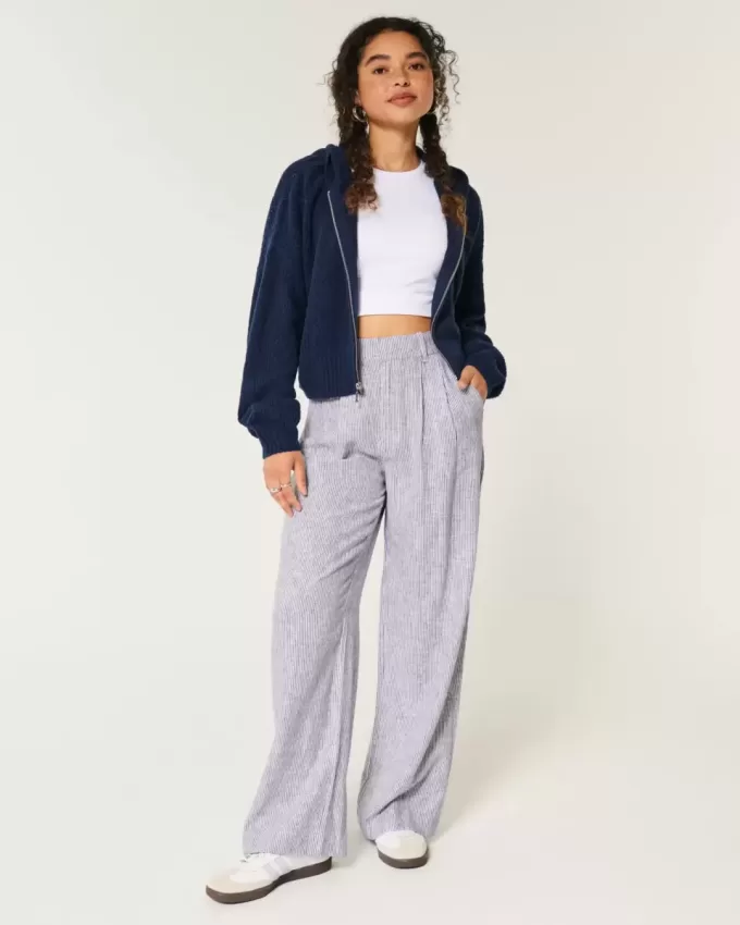 Hollister Livvy Ultra High-Rise Linen-Blend Wide-Leg Pants