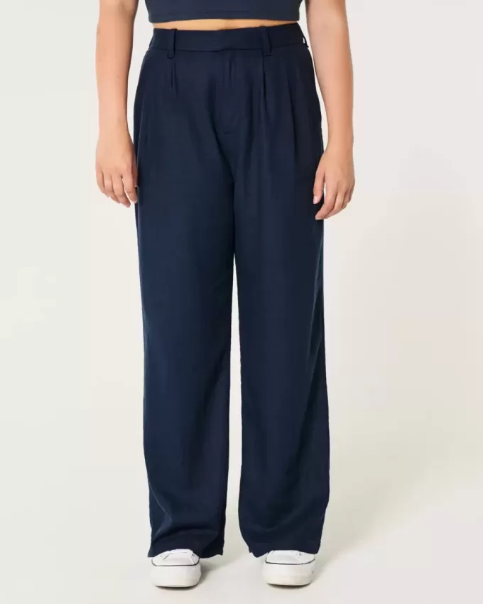 Hollister Livvy Ultra High-Rise Linen Blend Wide-Leg Pants
