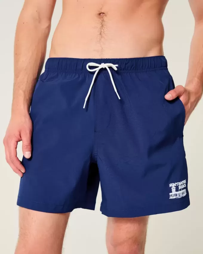 Huntington Beach Graphic Mid-Thigh Volley Swim Trunks Huntington Beach Graphic Mid-Thigh Volley Swim Trunks