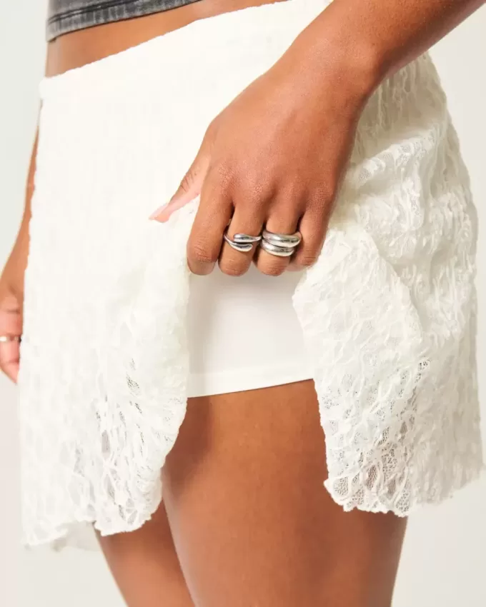 Lace Asymmetrical Hem Mini Skirt