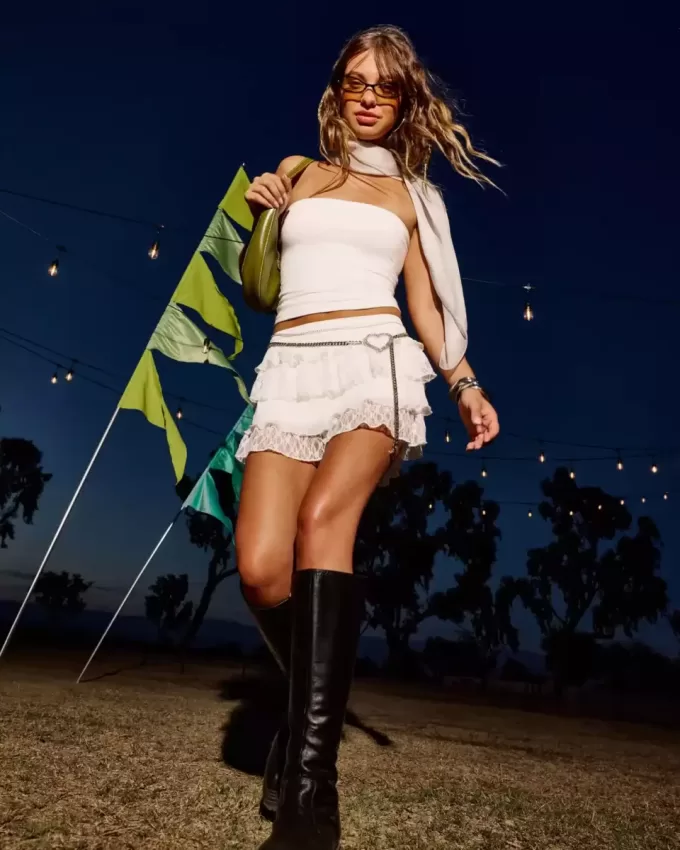 Lace-Chiffon Tiered Mini Skort Lace-Chiffon Tiered Mini Skort