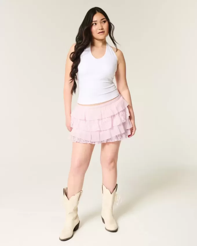 Lace-Chiffon Tiered Mini Skort Lace-Chiffon Tiered Mini Skort