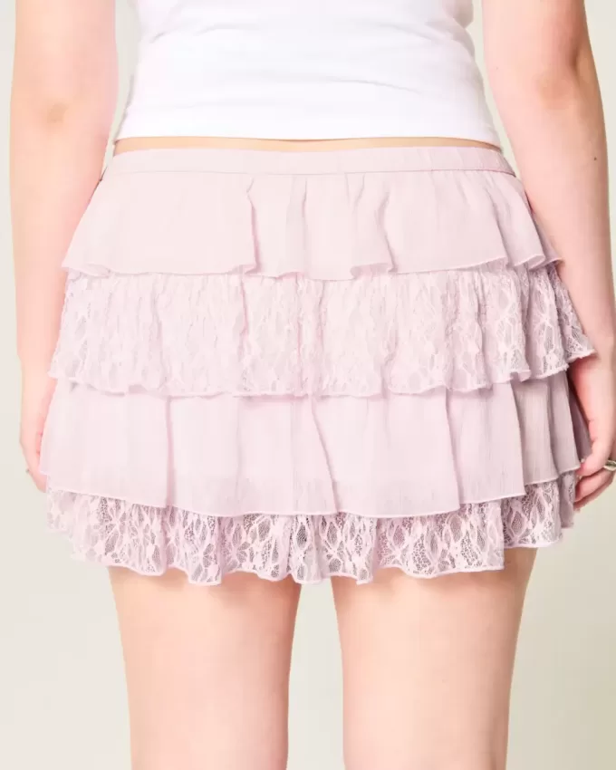Lace-Chiffon Tiered Mini Skort Lace-Chiffon Tiered Mini Skort