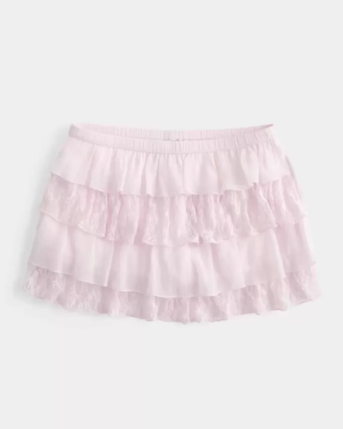Lace-Chiffon Tiered Mini Skort Lace-Chiffon Tiered Mini Skort