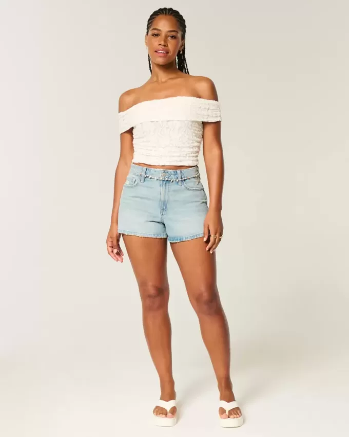 Lace Foldover Off-the-Shoulder Top