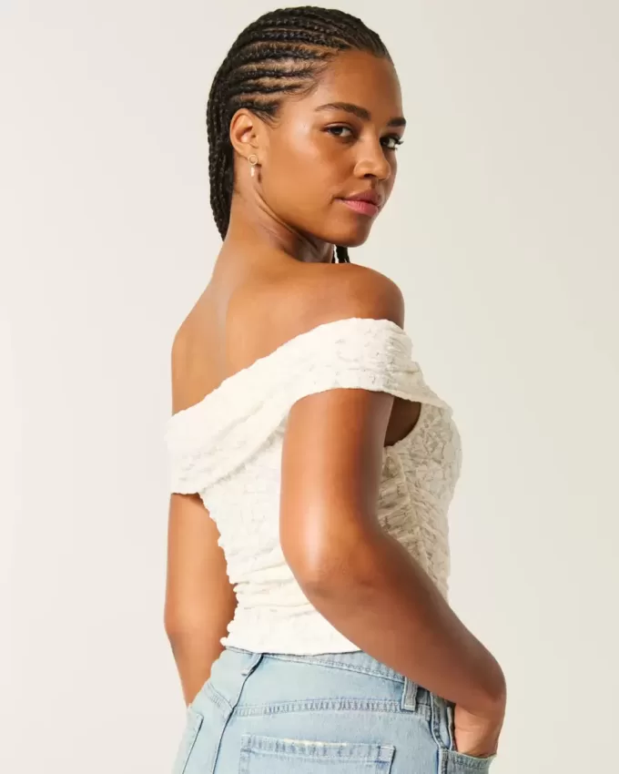 Lace Foldover Off-the-Shoulder Top