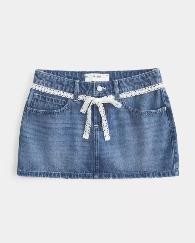 Lace Tie Denim Mini Skort Lace Tie Denim Mini Skort