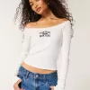 Lace Trim Off-the-Shoulder Montauk Graphic Tee