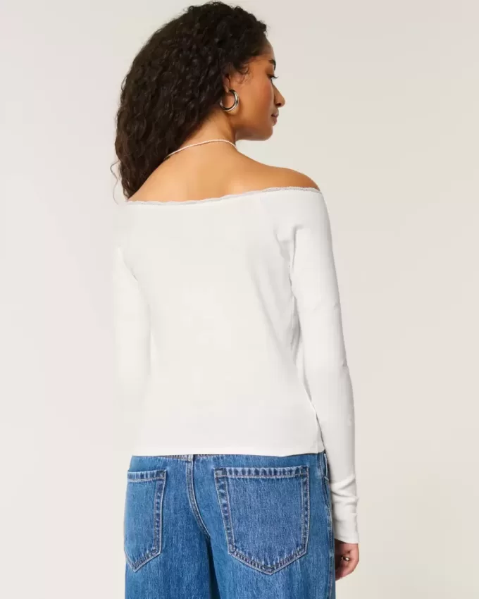 Lace Trim Off-the-Shoulder Montauk Graphic Tee