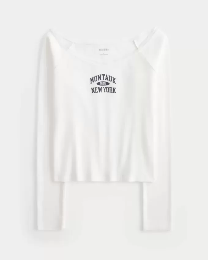 Lace Trim Off-the-Shoulder Montauk Graphic Tee