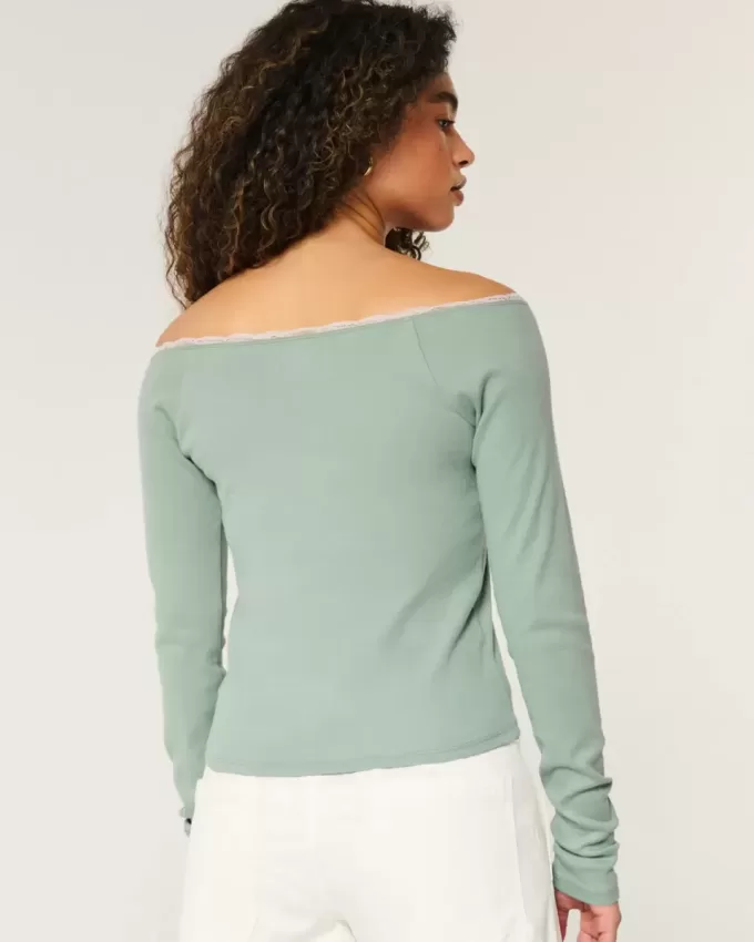 Lace Trim Off-the-Shoulder San Diego Graphic Tee Lace Trim Off-the-Shoulder San Diego Graphic Tee