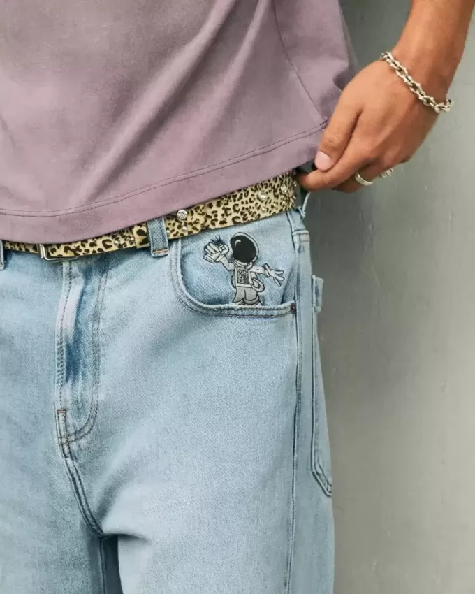 Light Wash Astronaut Graphic Super Baggy Jeans Light Wash Astronaut Graphic Super Baggy Jeans
