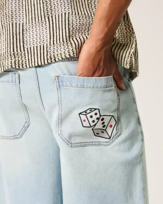 Light Wash Dice Graphic Super Baggy Denim Shorts Light Wash Dice Graphic Super Baggy Denim Shorts