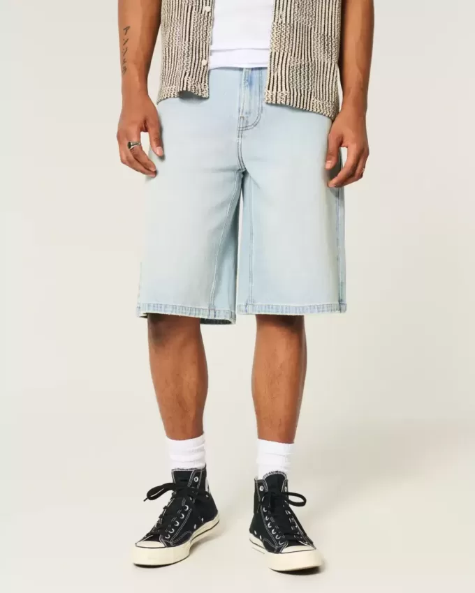 Light Wash Dice Graphic Super Baggy Denim Shorts Light Wash Dice Graphic Super Baggy Denim Shorts