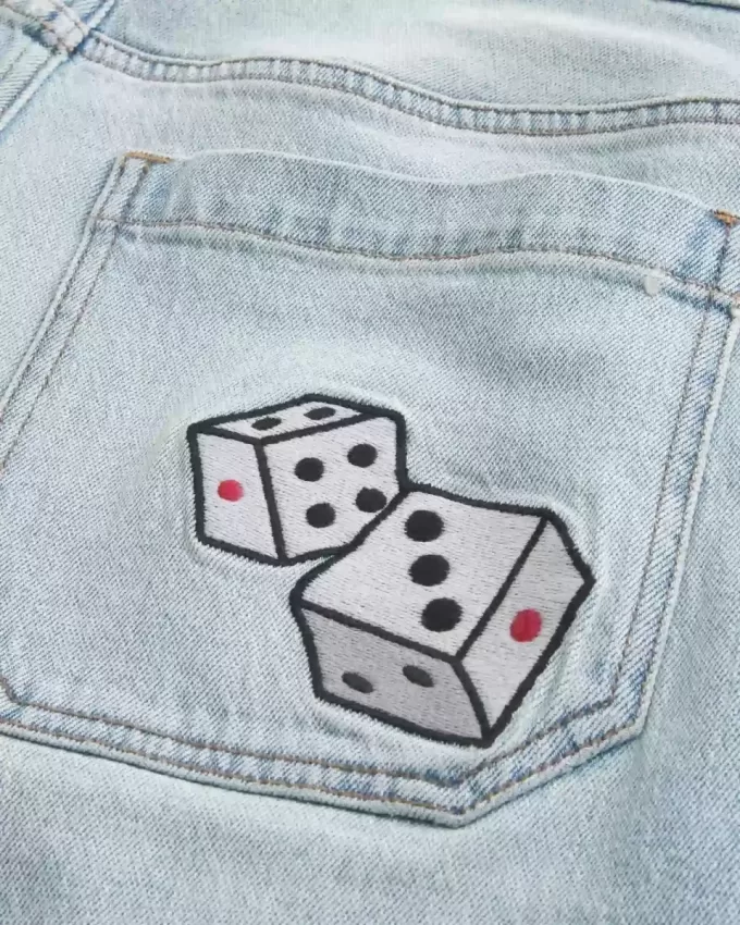 Light Wash Dice Graphic Super Baggy Denim Shorts Light Wash Dice Graphic Super Baggy Denim Shorts